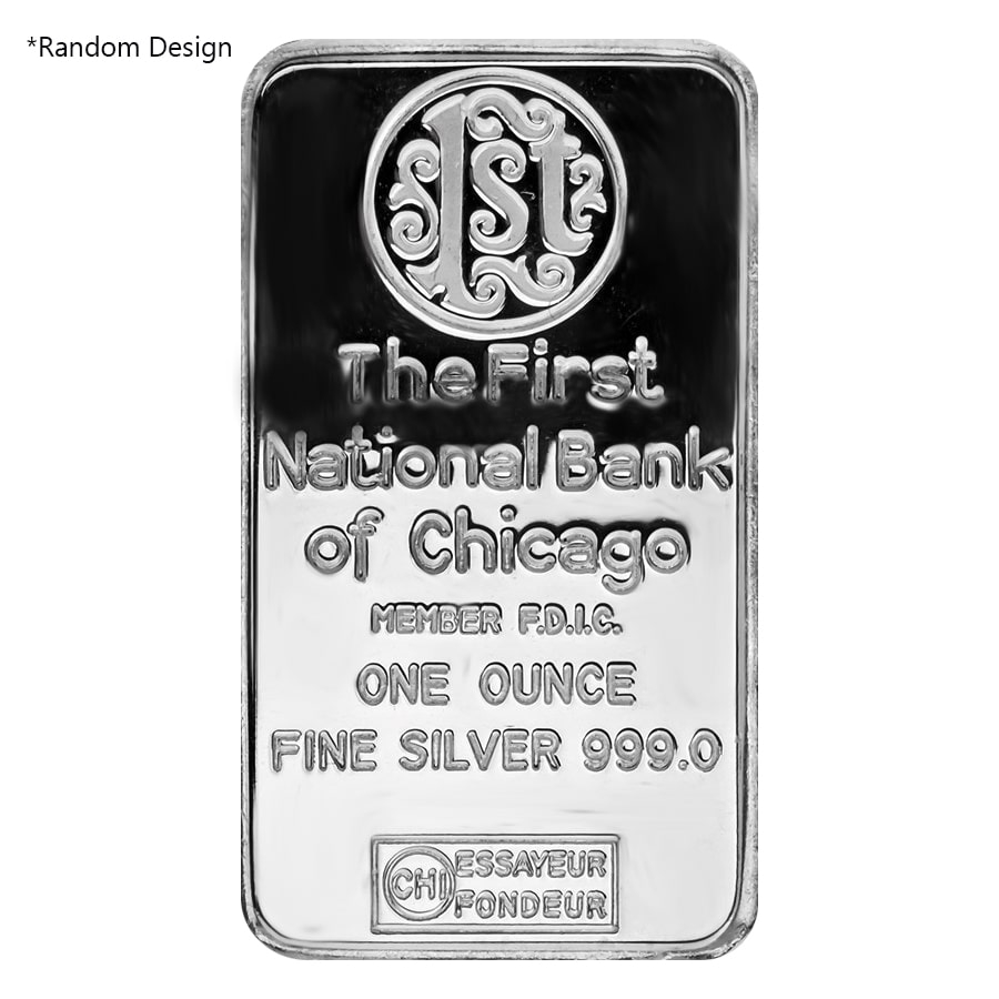 1 oz The First National Bank of Chicago Silver Vintage Bar .999 Fine  (Random Design)