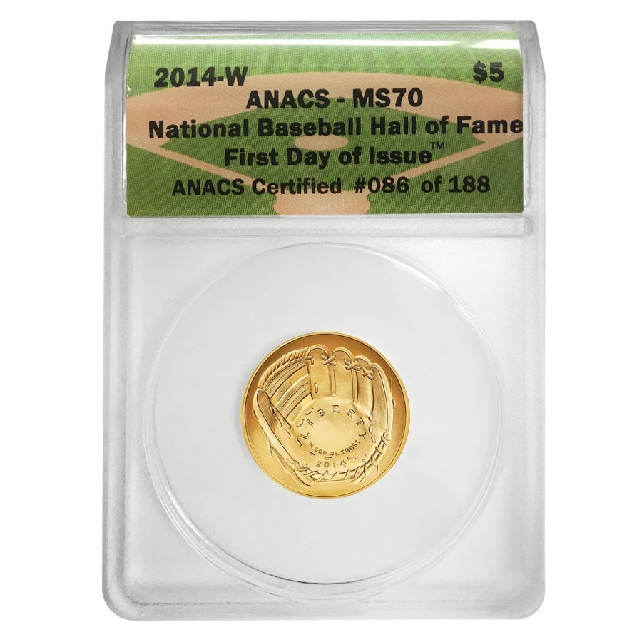 2014 W $5 Gold Baseball ANACS MS 70 FDOI | Bullion Exchanges