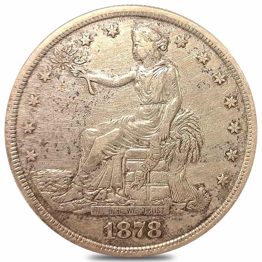 1878-S Silver Trade Dollar $1 Coin XF Details Cleaned