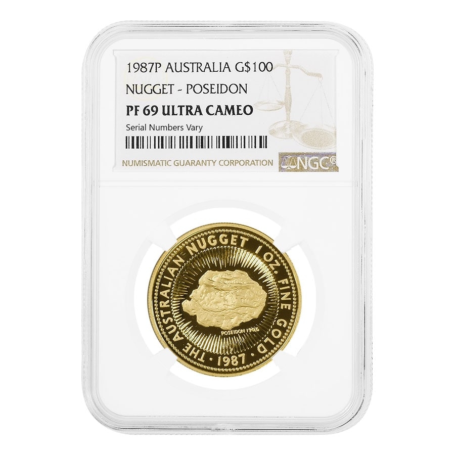 1987 1 oz Gold Nugget Poseidon Perth NGC PF 69|Bullion Exchanges