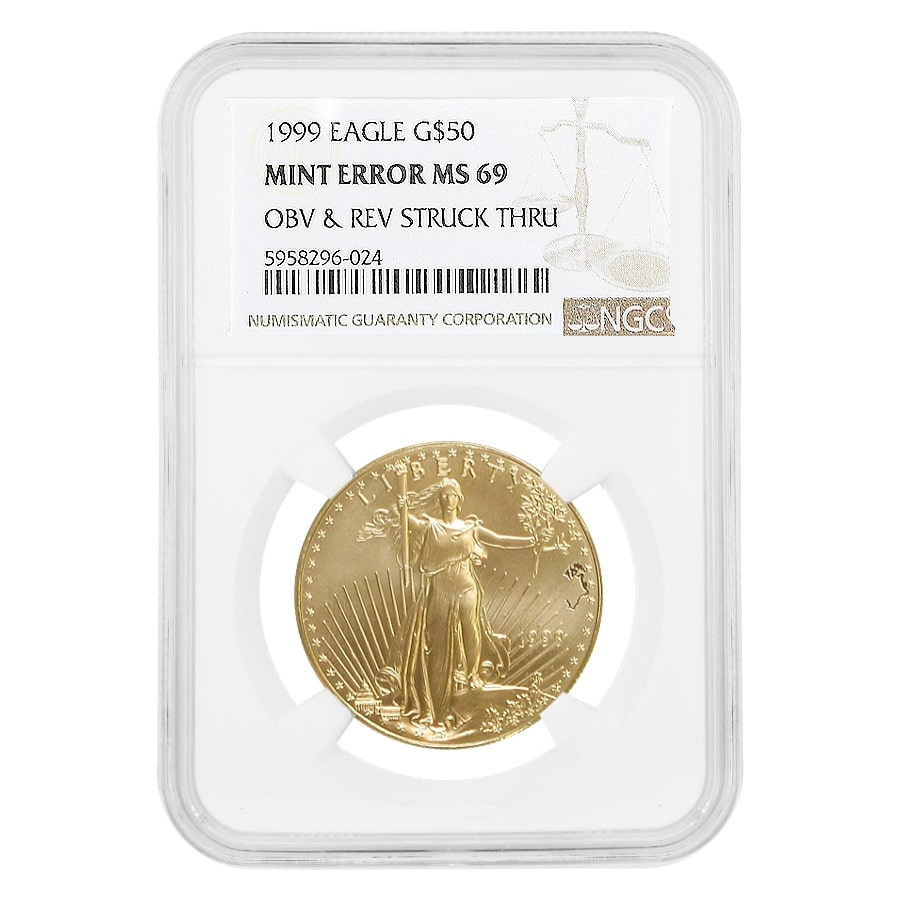 1999 1 oz $50 Gold American Eagle NGC MS 69 Mint Error (Obv