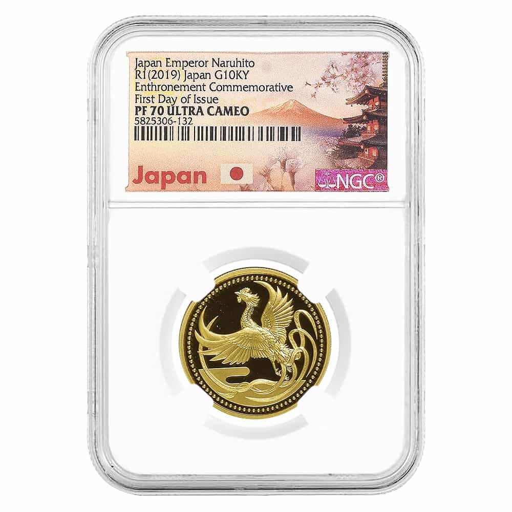 2019 Japan Emperor Naruhito 10,000 Yen Gold Coin NGC PF 70