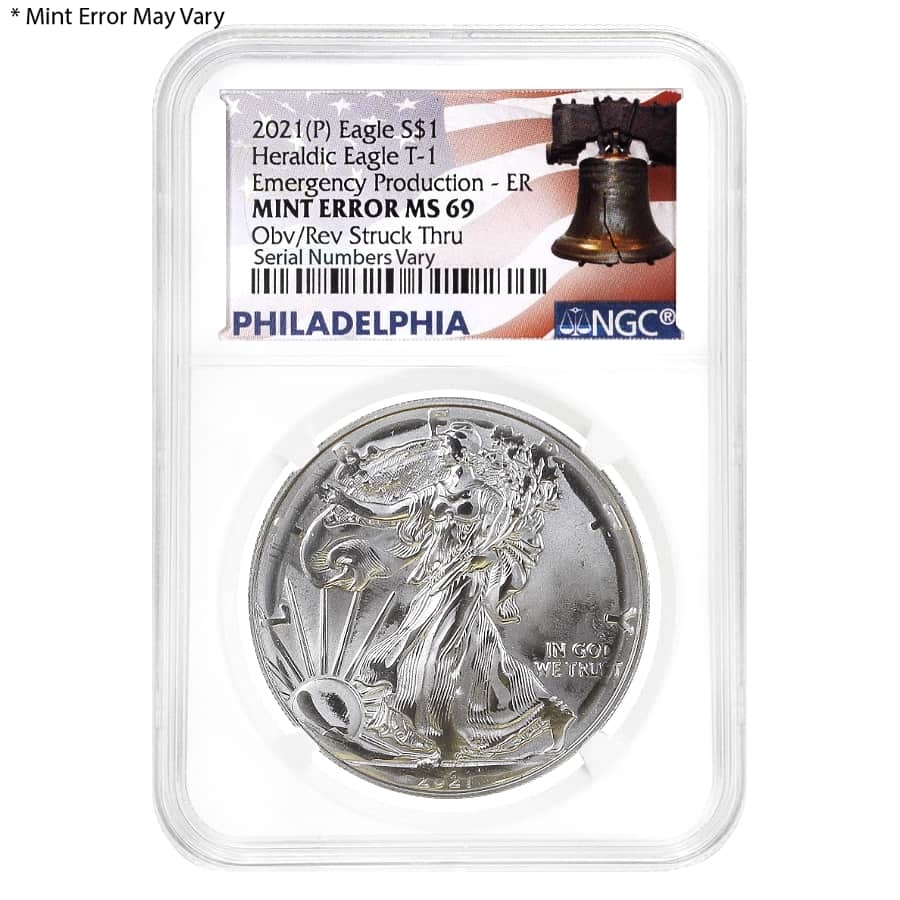 2021 (P) 1 oz Silver American Eagle NGC MS 69 ER Mint Error (Obv