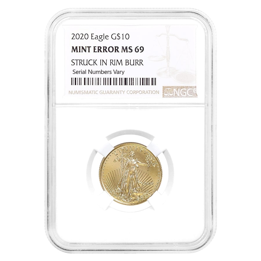 2020 1/4 oz $10 Gold American Eagle NGC MS 69 Mint Error (Struck