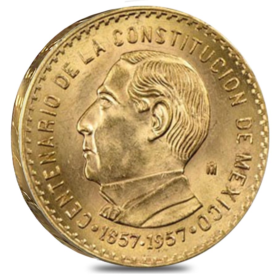 1957 Mexico 10 Pesos Gold Constitution Centennial Coin AU/BU
