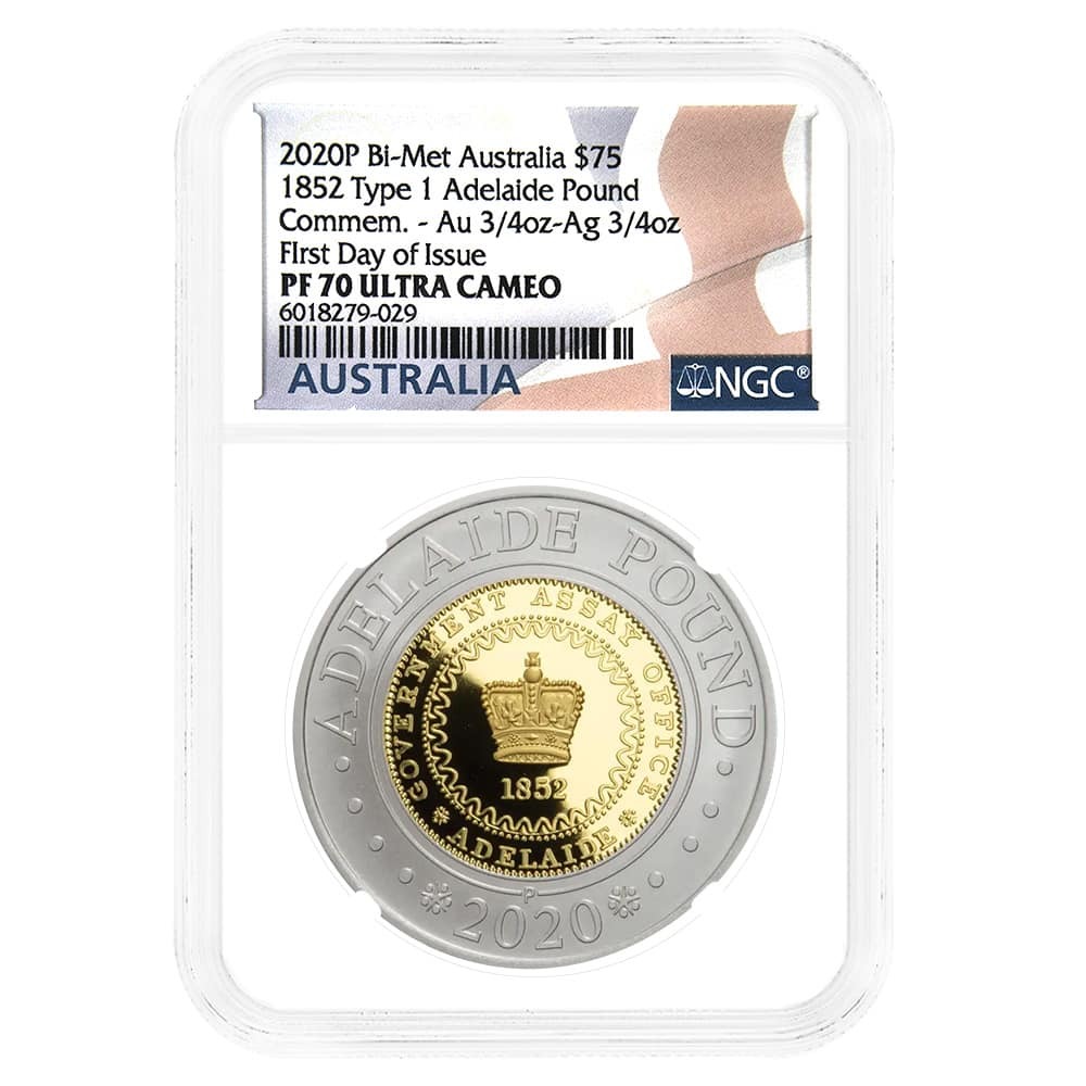 2020 Australia Proof Bimetallic 1852 Type 1 Adelaide Pound Gold/Silver Coin  NGC PF 70 FDOI
