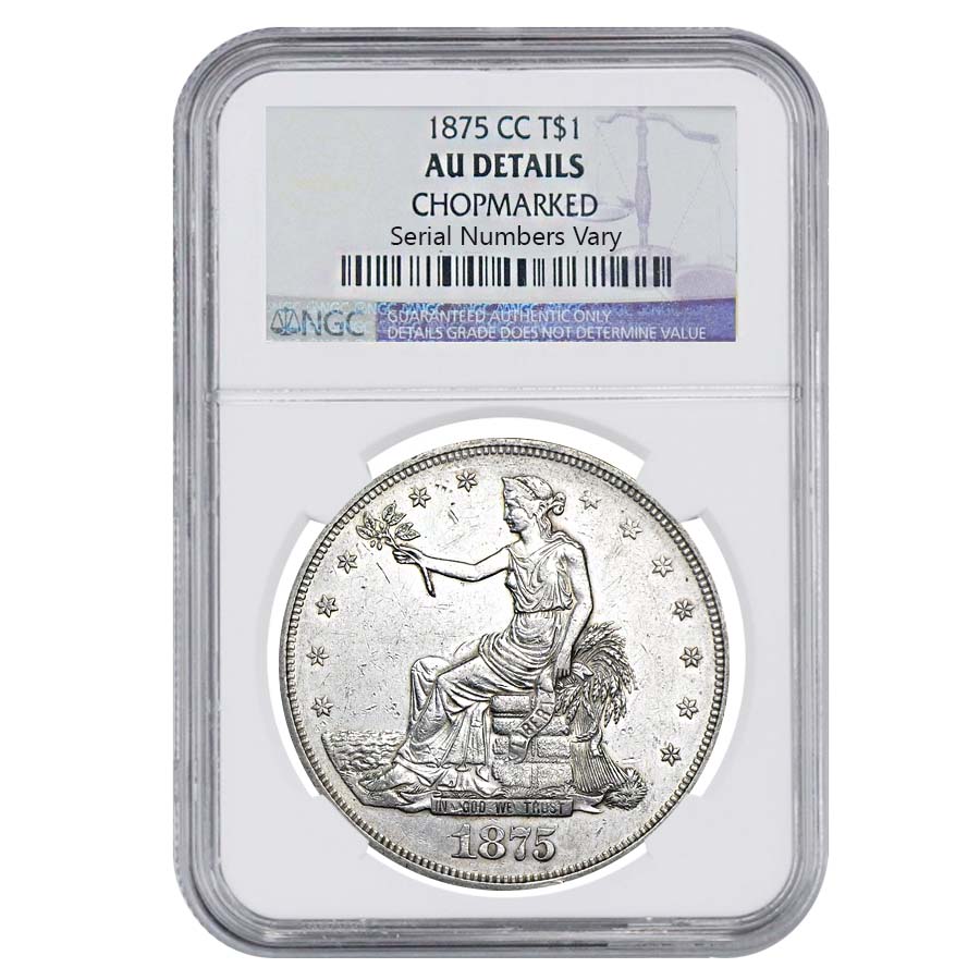 1875 CC $1 Silver Trade Dollar Coin NGC AU Details