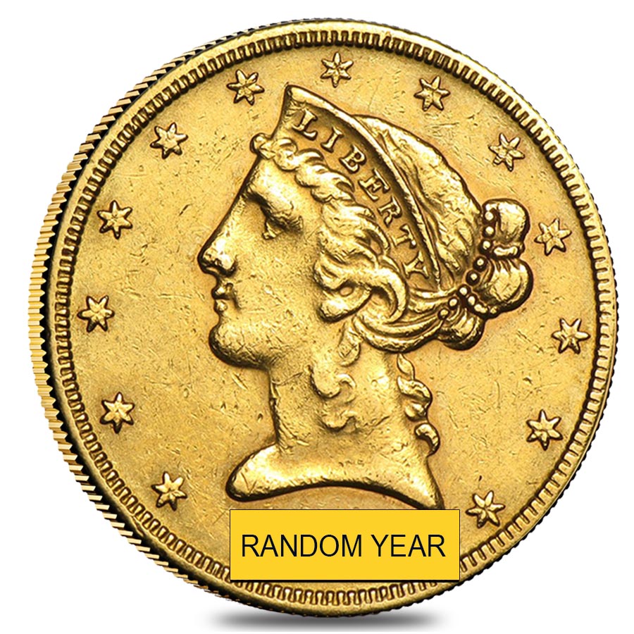 $5 Gold Half Eagle Liberty Head Polished or Cleaned Random Year