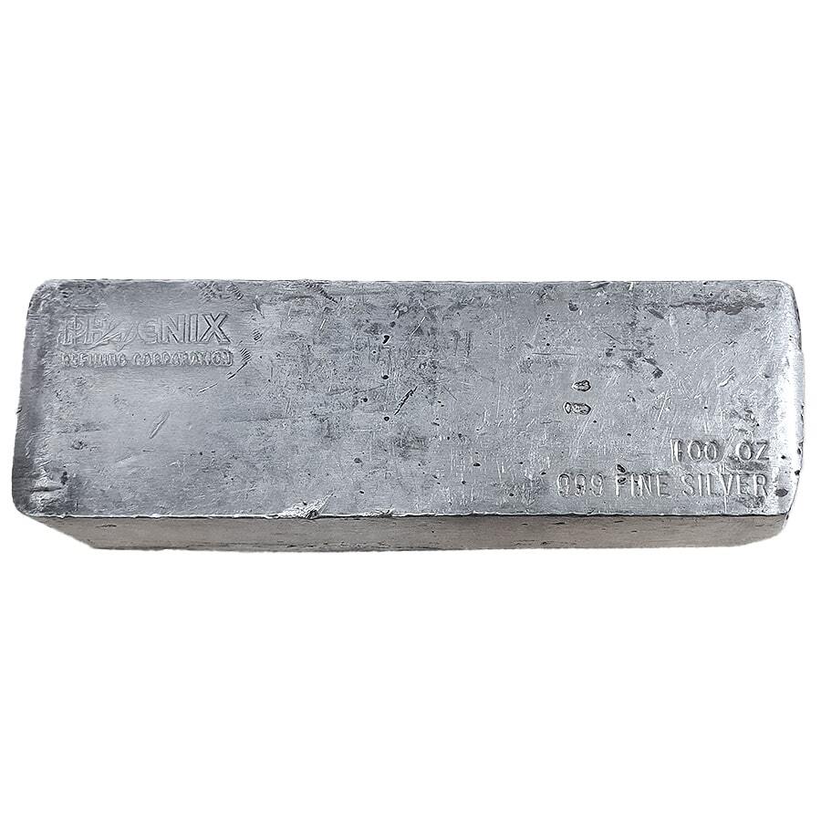100 oz Phoenix Refining Corp Silver Bar .999 Fine (Cast)