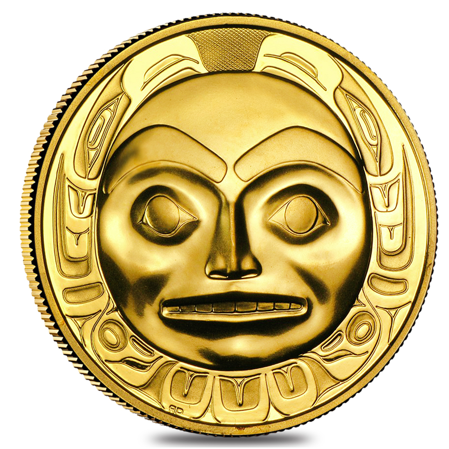 カナダ・クラシックオーナメントコイン (シルバープルーフ) 凹面鏡変形コイン 1997 1/2 oz Canada Raven Haida Mask Proof Gold Coin