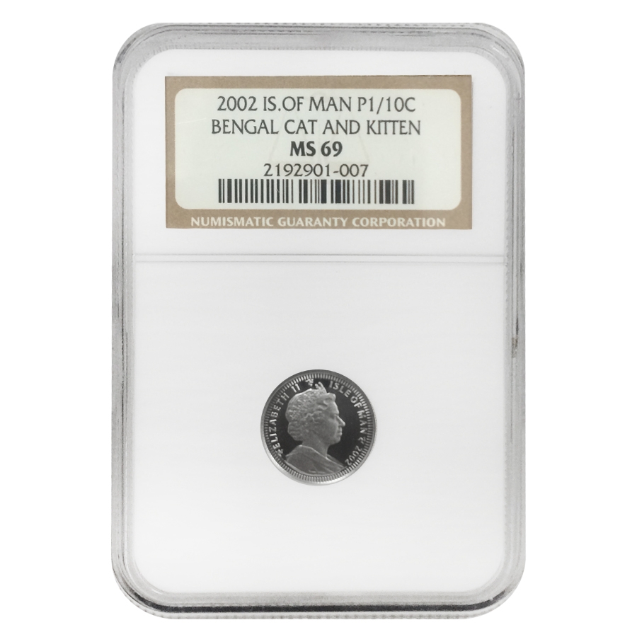 2002 1/10 oz Isle Of Man Platinum Bengal Cat and Kitten NGC MS 69