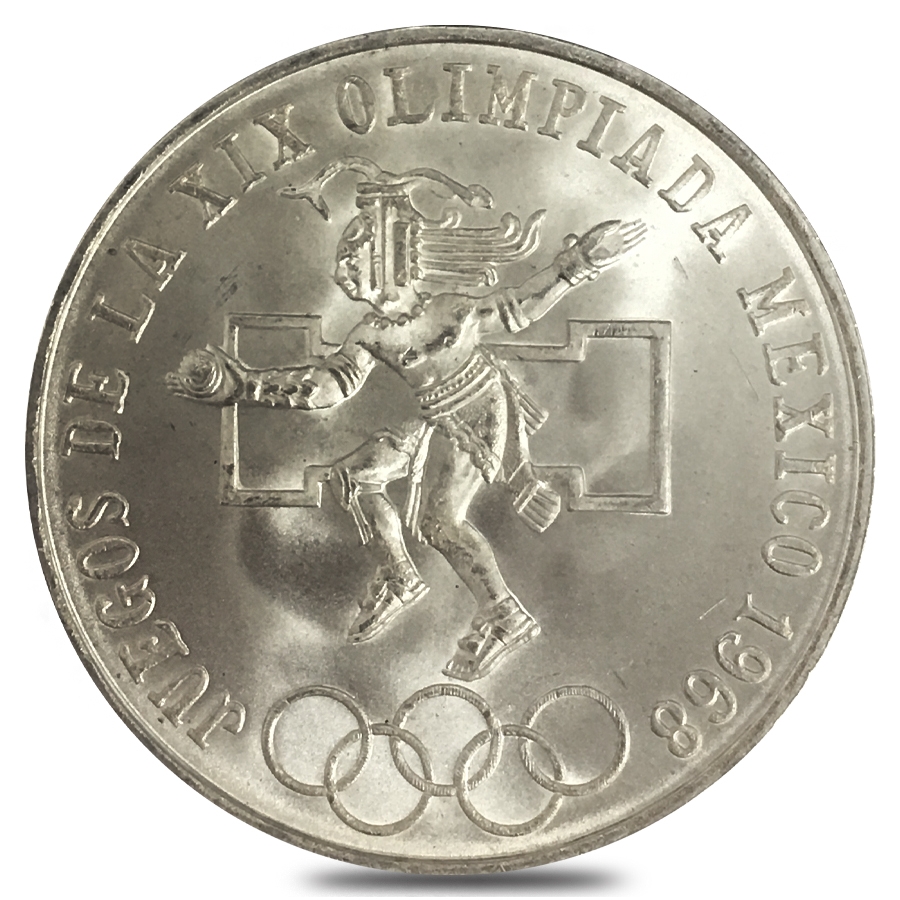 1968 Mexico 25 Pesos Olympics Silver Coin AU BU ASW .5209 oz