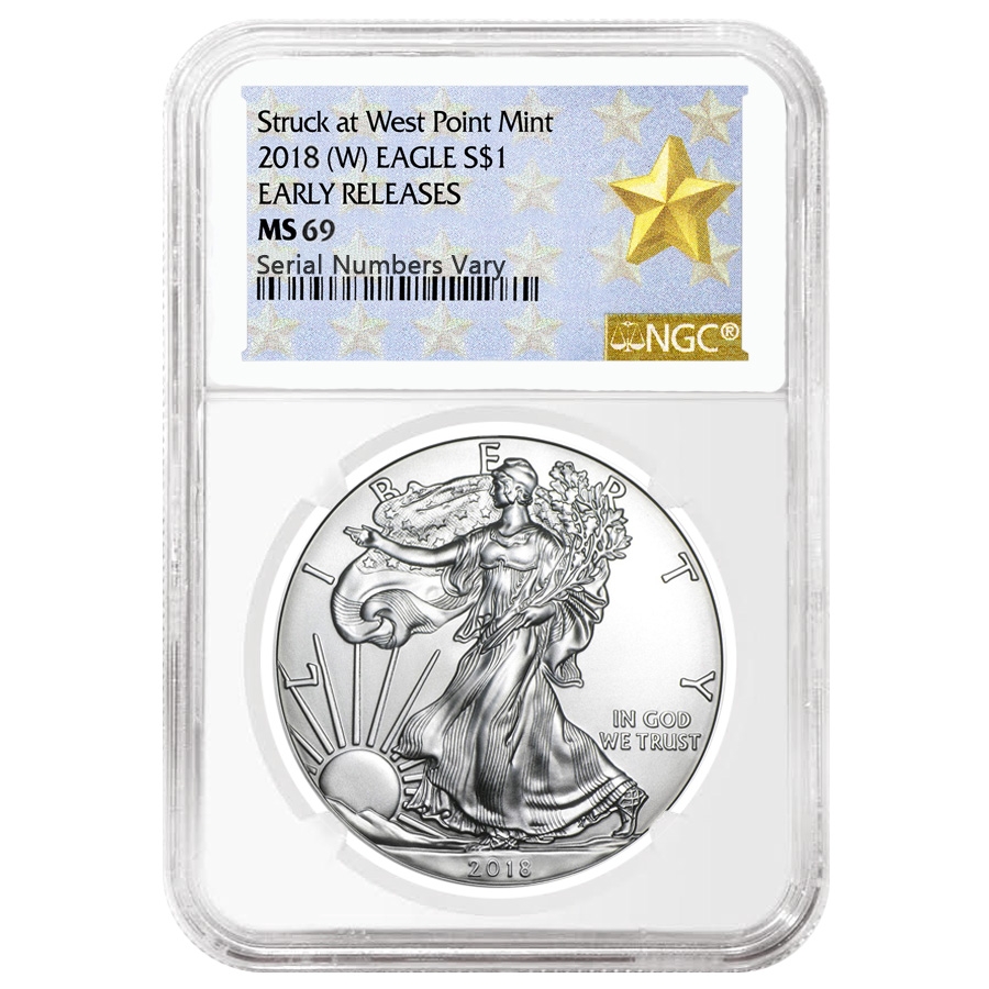 2018 (W) 1 oz Silver American Eagle $1 Coin NGC MS 69 Early Releases (West Point)