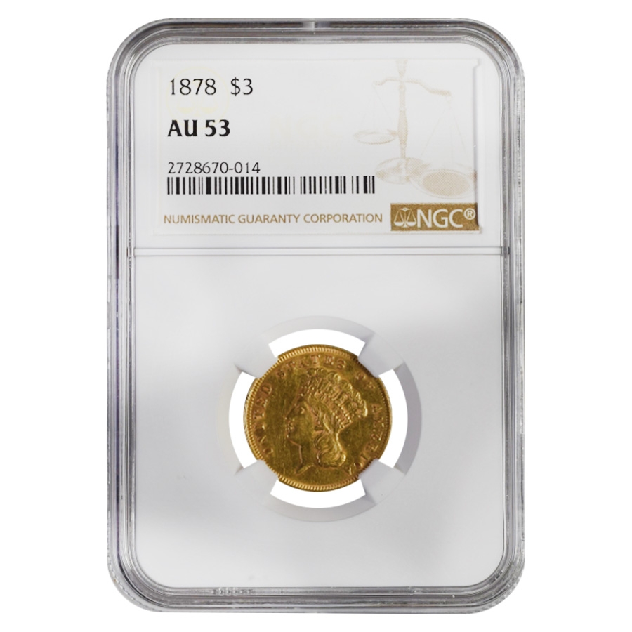 1878 $3 Gold Indian Princess PCGS AU58