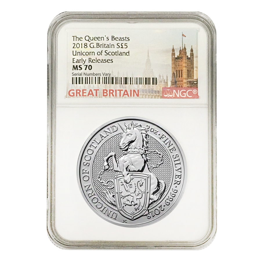 2018 2 oz Silver Queen's Beasts Unicorn of Scotland Coin NGC