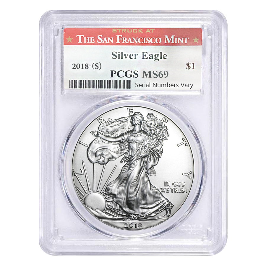 2018 (S) 1 oz Silver American Eagle $1 Coin PCGS MS 69 First Strike (San Francisco)