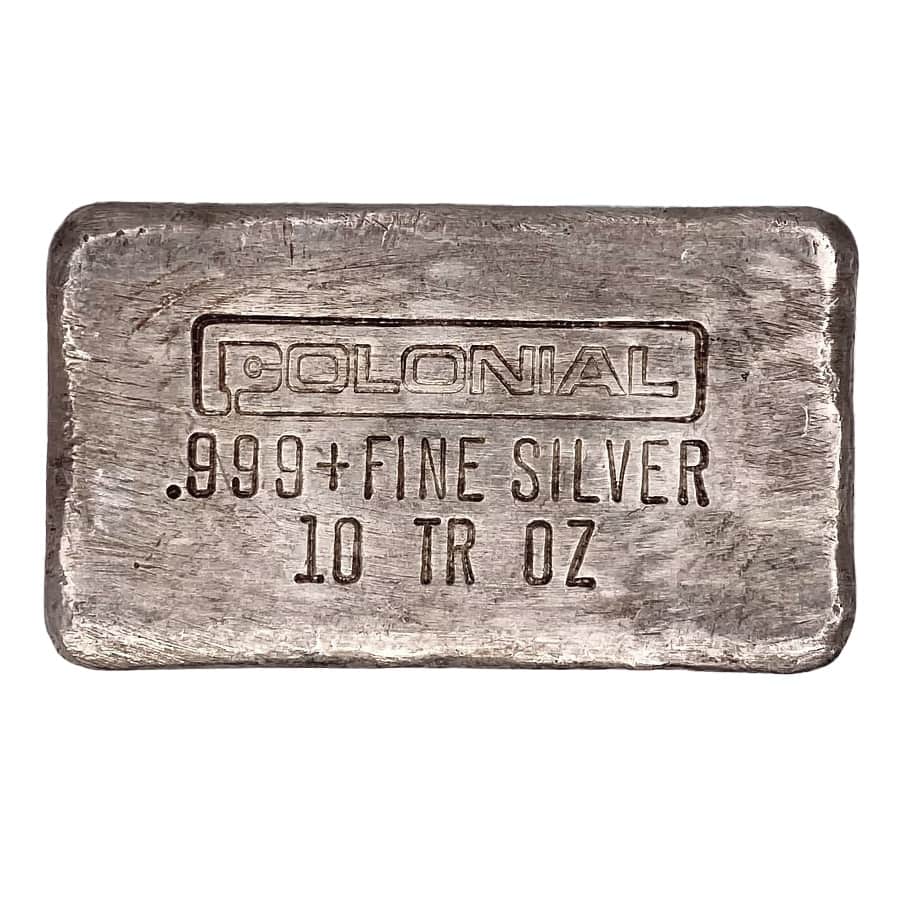 10 oz Colonial Refining Silver Vintage Bar .999+ Fine