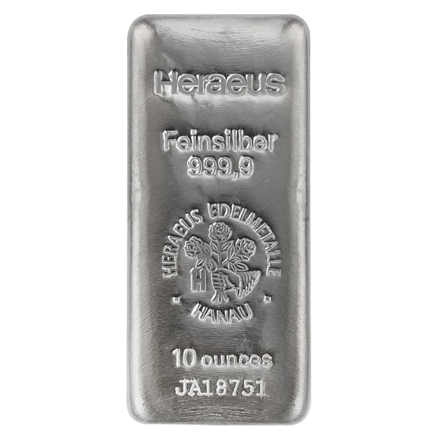 NO COA - 10 oz Heraeus Silver Bar .9999 Fine