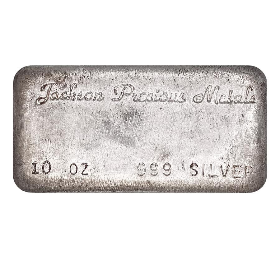 10 oz Jackson Precious Metals Vintage Silver Bar .999 Fine