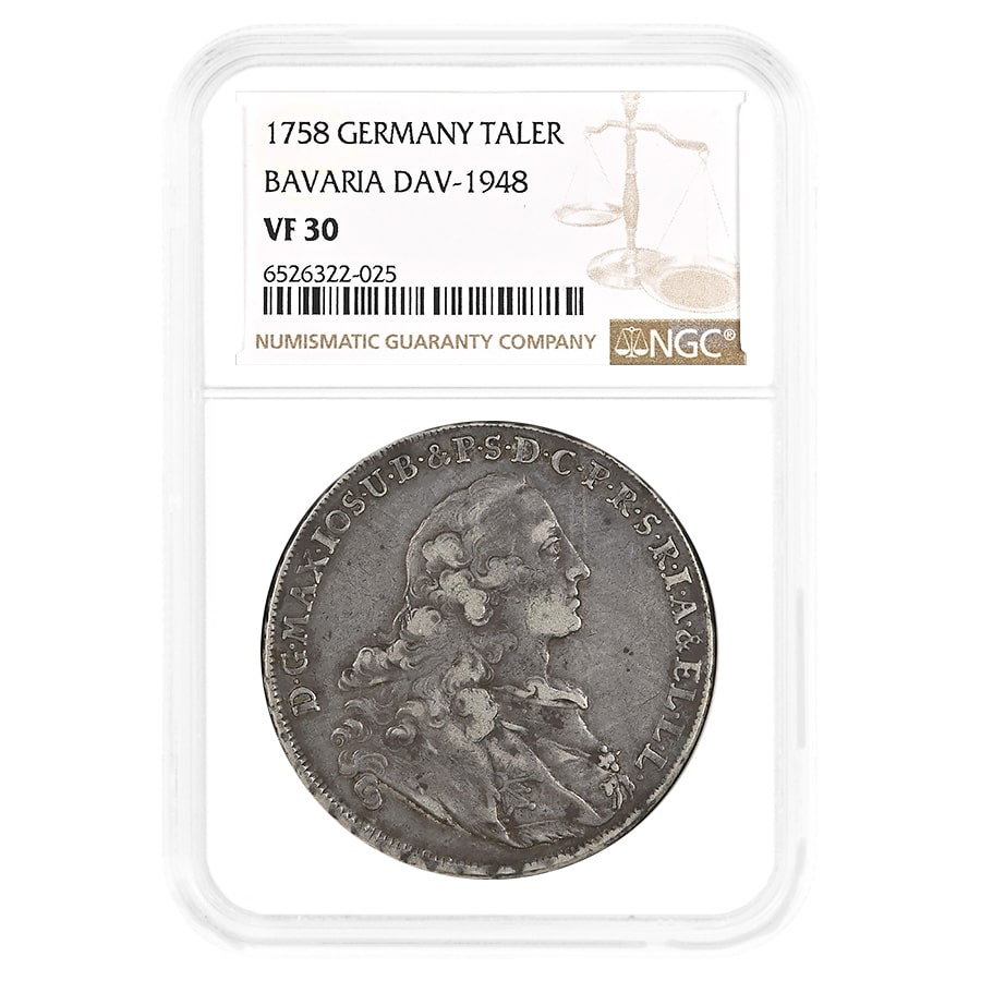 1758 Germany 1 Thaler Bavaria Dav-1948 Silver Coin NGC VF 30