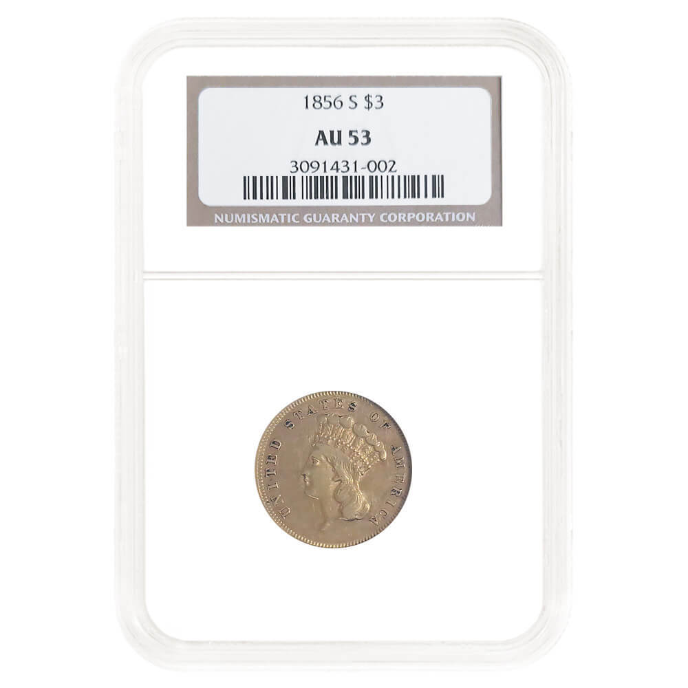 1856-S $3 Indian Princess Head Gold Coin NGC AU 53
