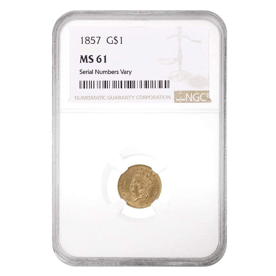 1857 $1 Gold Indian Princess Head NGC MS 61 | Bullion Exchanges