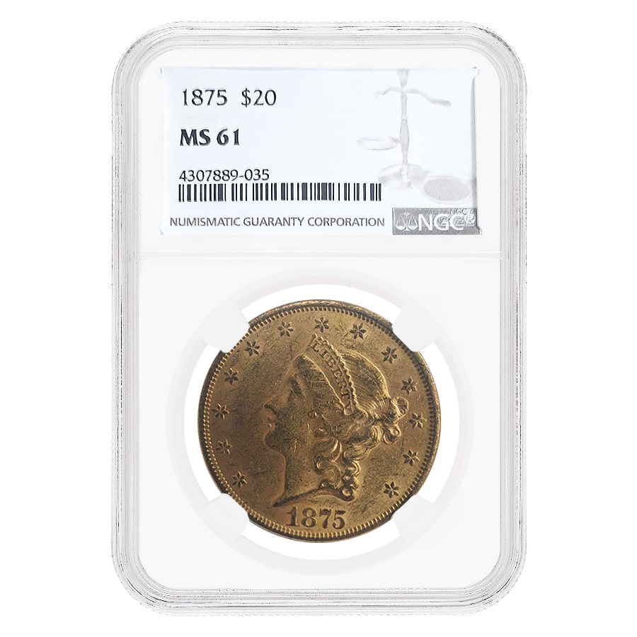 1875 $20 Liberty Head Double Eagle Gold Coin NGC MS 61
