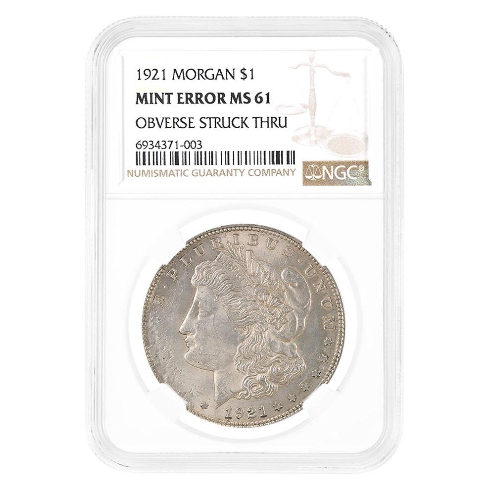 1921 Morgan Silver Dollar $1 NGC MS 61 Mint Error Obv Struck