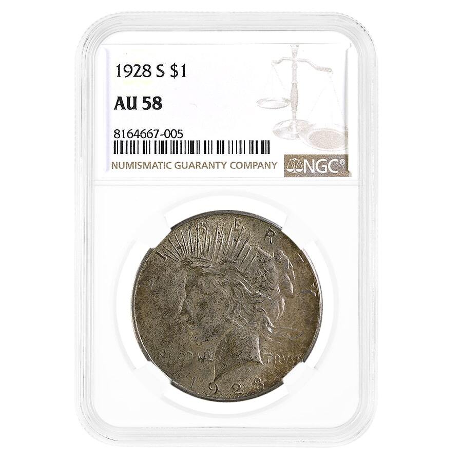 1928-S Peace Silver Dollar $1 NGC AU 58