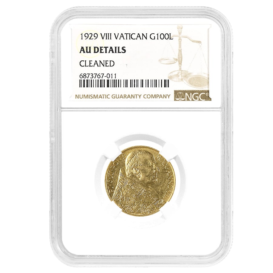 1929 Vatican City Pope Pius XI 100 Lire Gold Coin NGC AU Details