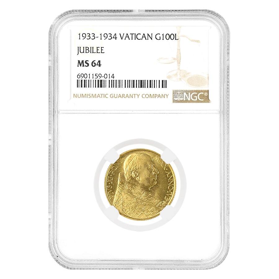 1933-1934 Vatican City Jubilee 100 Lire Gold Coin NGC MS 64