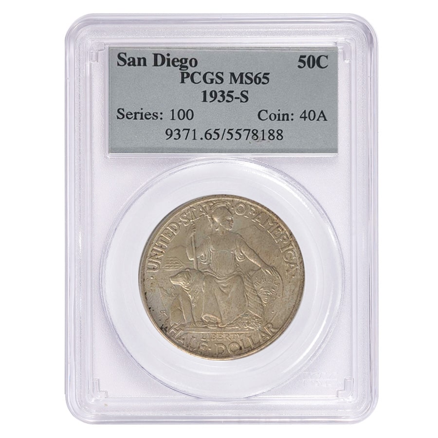 1935-S San Diego Half Dollar 90% Silver Commem PCGS MS 65