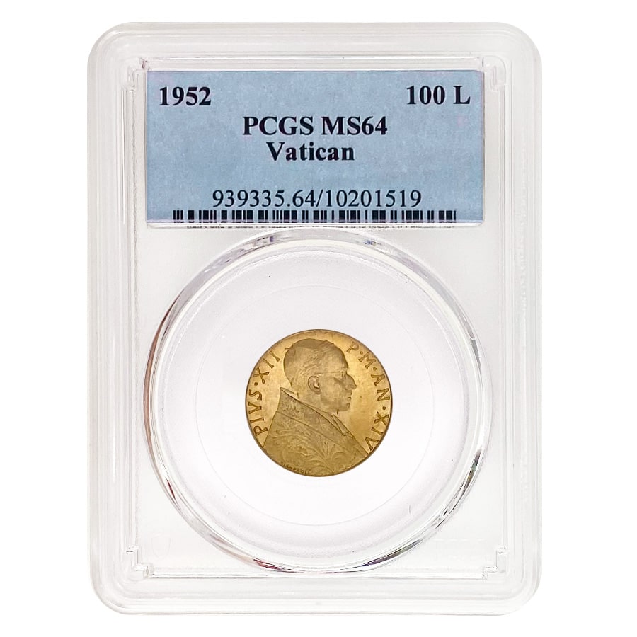 1952 Vatican City Pope Pius XII 100 Lire Gold Coin PCGS MS 64