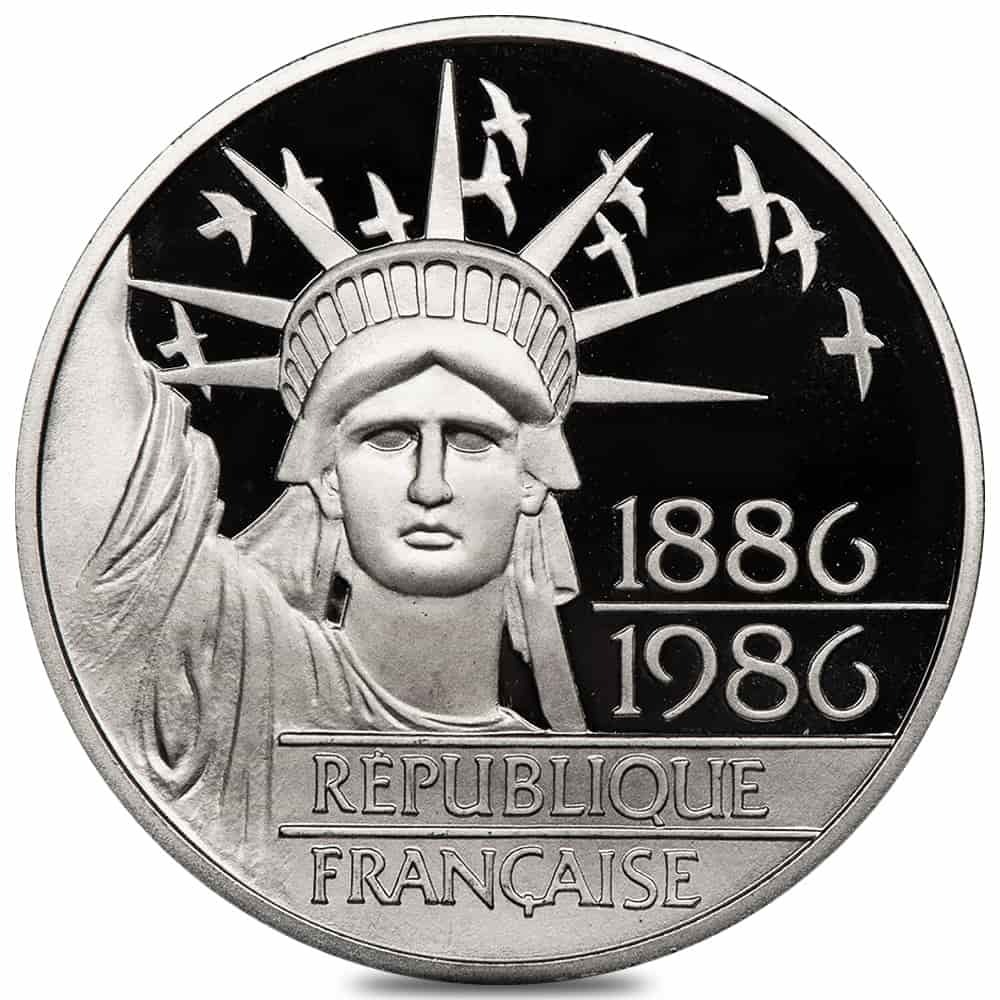 1986 France 100 Francs Statue of Liberty Proof Platinum Coin