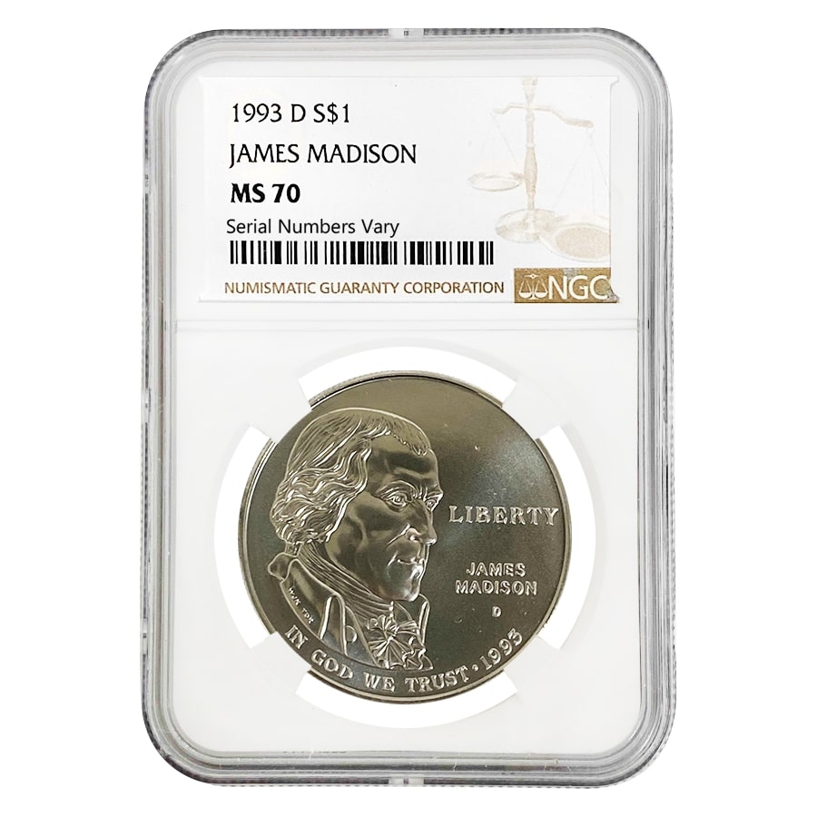 1993 D James Madison Silver Coin NGC MS 70 | Bullion Exchanges