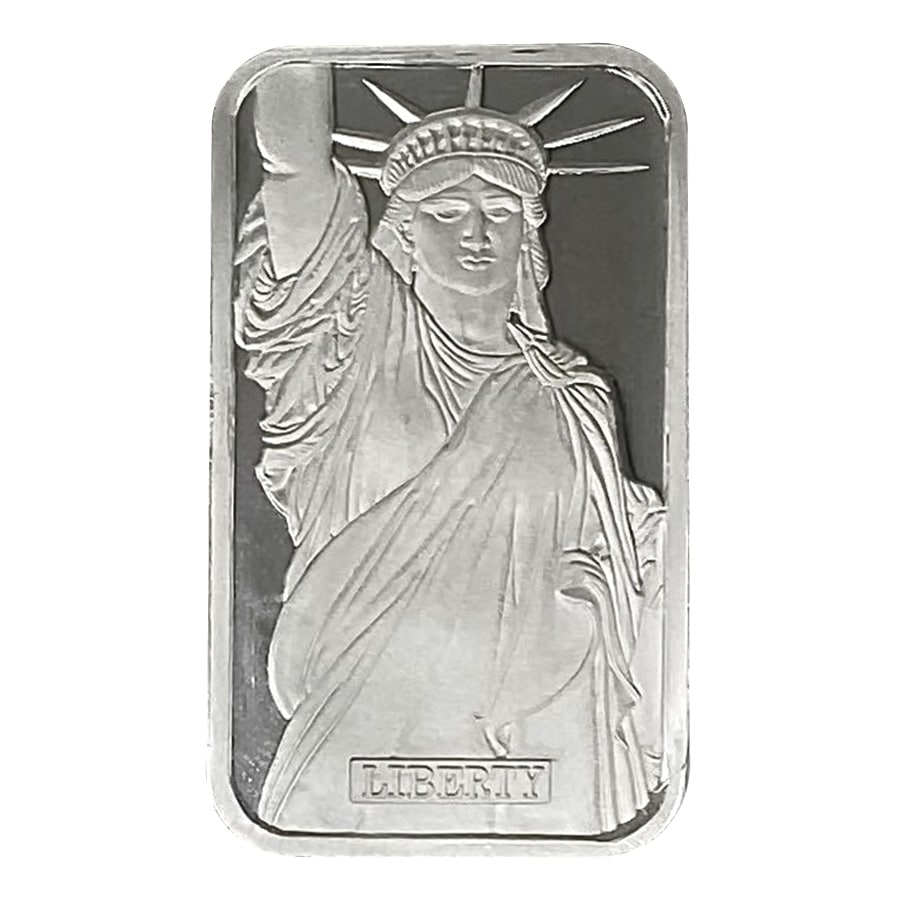 1 oz Johnson Matthey MTB Statue of Liberty Silver Vintage Bar .999 Fine