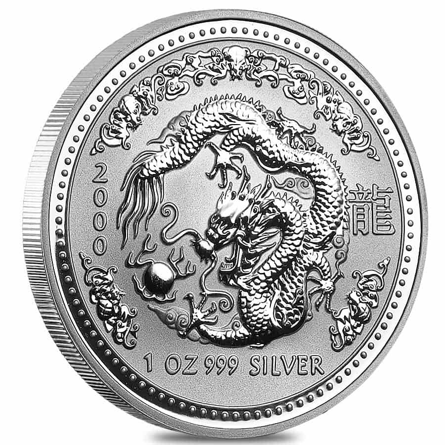 2000 1 oz Silver Lunar Dragon BU Australian Perth Mint