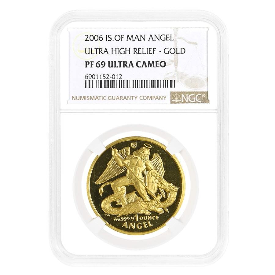 2006 Isle of Man 1 oz Angel Gold Ultra High Relief NGC PF 69