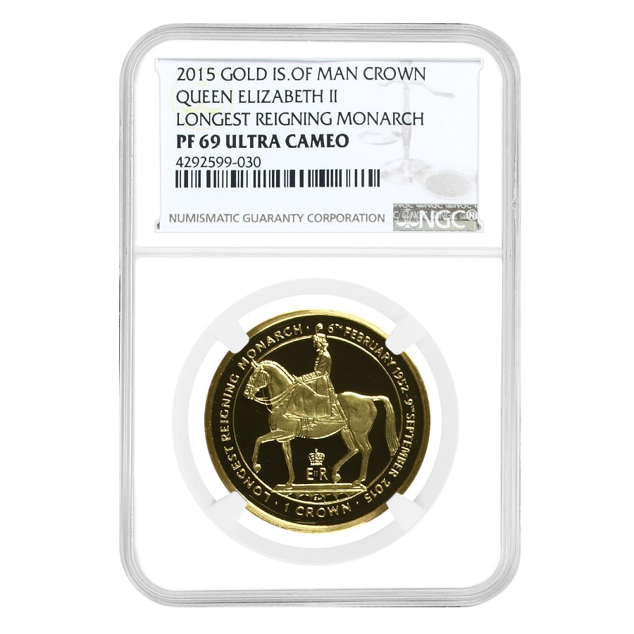 コレクション 2015 Isle of Man SilverCROWN PF 70 UCAM 2015 Isle of Man 1 oz Longest Reigning Monarch Gold NGC PF 69