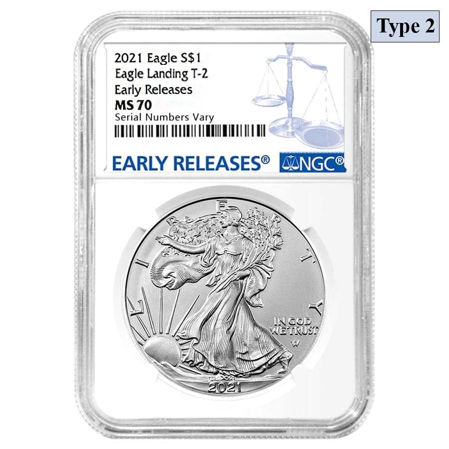 2枚セット★2021 アメリカイーグル銀貨  NGC MS70 アーリーリリース 2021 1 oz Silver Eagle Type 2 NGC MS 70 ER | Bullion Exchanges