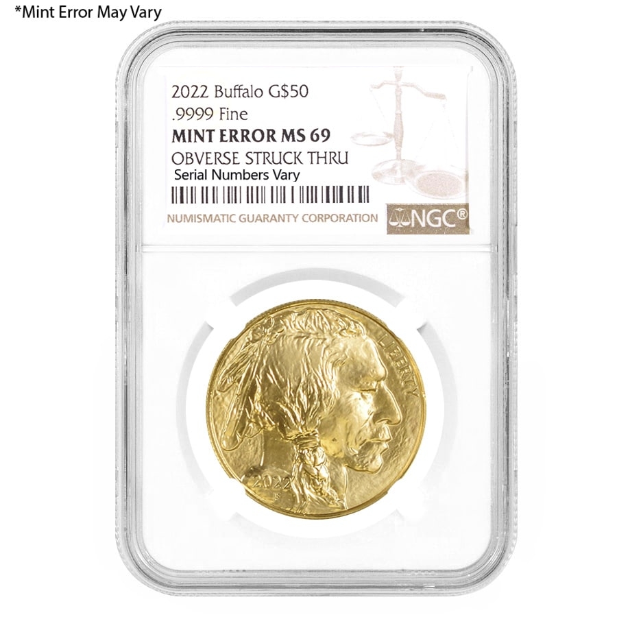 2022 1 oz Gold American Buffalo NGC MS 69 (Obv Struck Thru)
