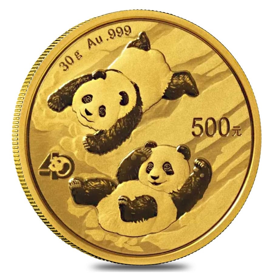 2022 30 gram Chinese Gold Panda 40th Ann Privy 500 Yuan .999