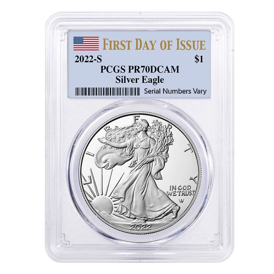 2022-S 1 oz Proof Silver American Eagle PCGS PF 70 FDOI (Flag Label)