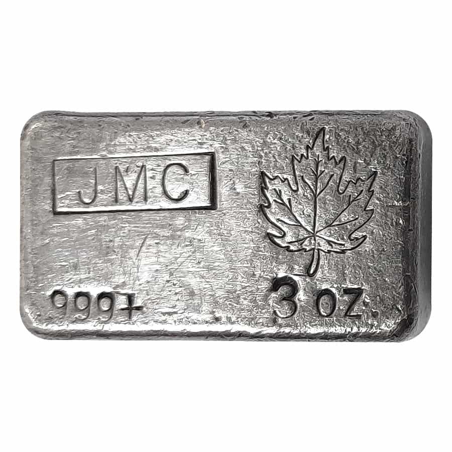3 oz JM Maple Leaf Logo Silver Bar .999+ Fine |Bullion Exchanges