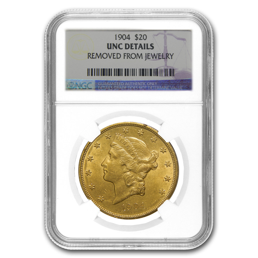 1904 $20 Gold Liberty Head Double Eagle Coin NGC UNC Details