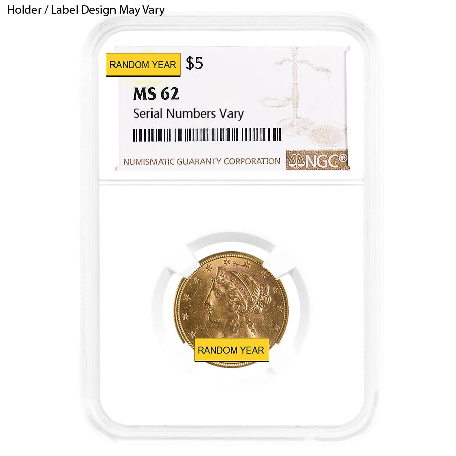 $5 Gold Half Eagle Liberty Head NGC MS 62 | Bullion Exchanges