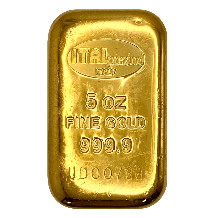 5 oz Italpreziosi Italian Gold Cast Bar .9999 Fine