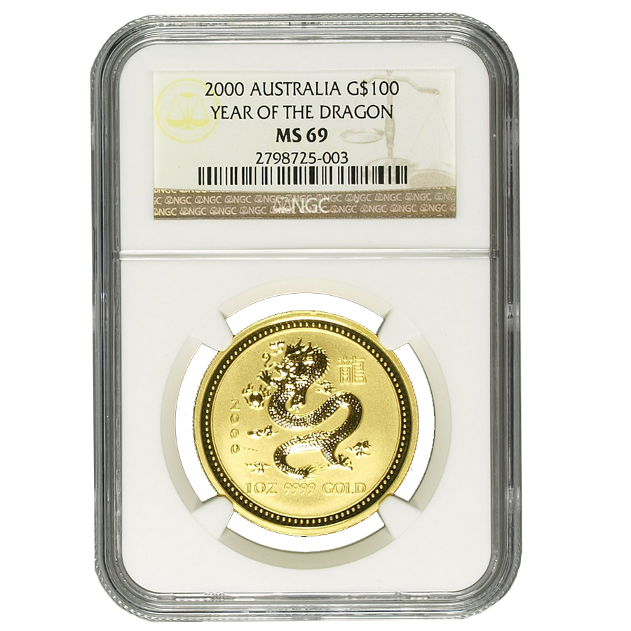 2000 1 oz $100 Australia Gold Lunar Year of the Dragon NGC MS 69