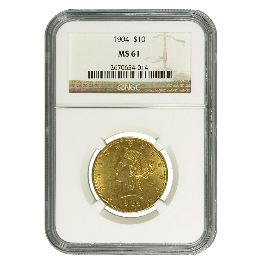 N-1 1904 奉天甲辰 10文 NGC MS 61　本物保証 1904 $10 Gold Liberty Head Eagle Coin NGC MS 61