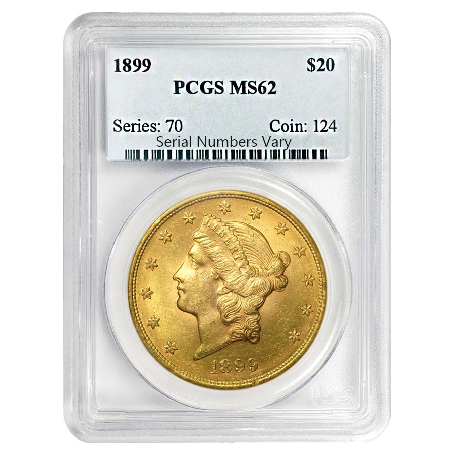 1899 $20 Liberty Head Double Eagle Gold Coin PCGS MS 62